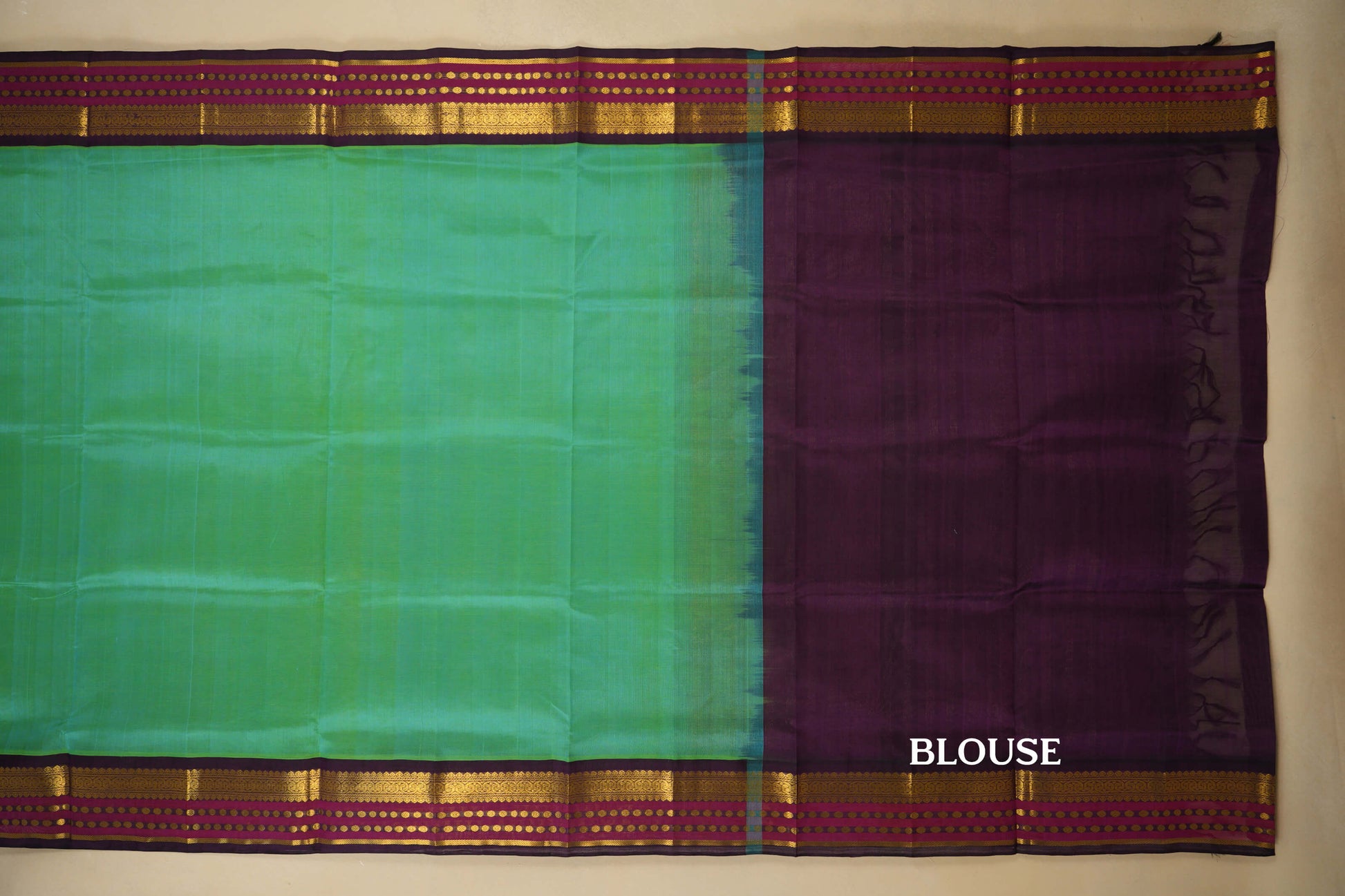 Rama Blue Vintage Kanjivaram Silk Saree blouse