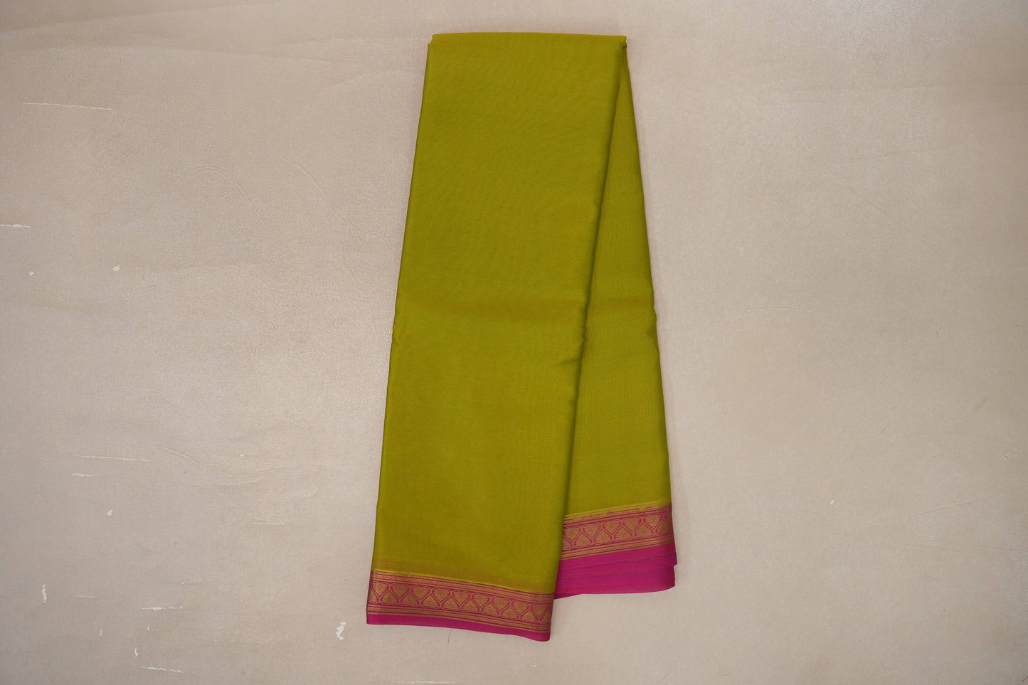 Olive yellow with Rani Pink Borders Mysore Silk Saree SS9484