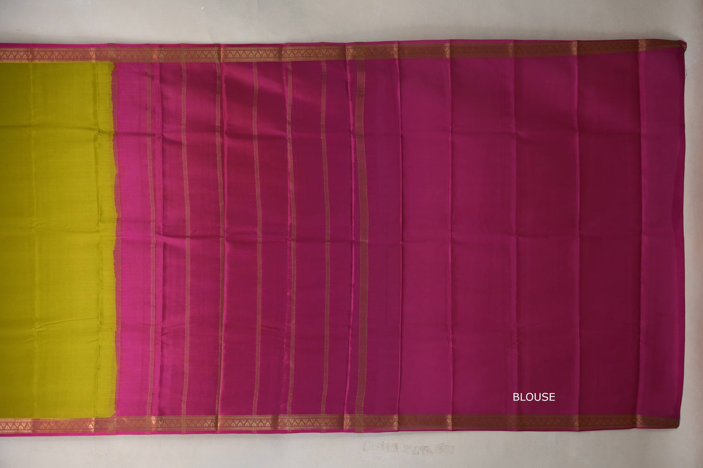 Olive yellow with Rani Pink Borders Mysore Silk Saree SS9484