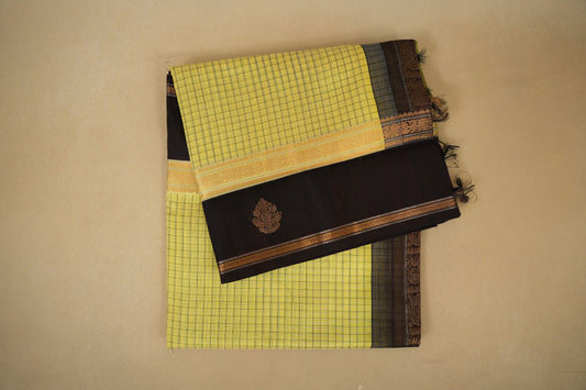 Folded Light Lemon Yellow Vintage Kanjivaram Silk Saree 