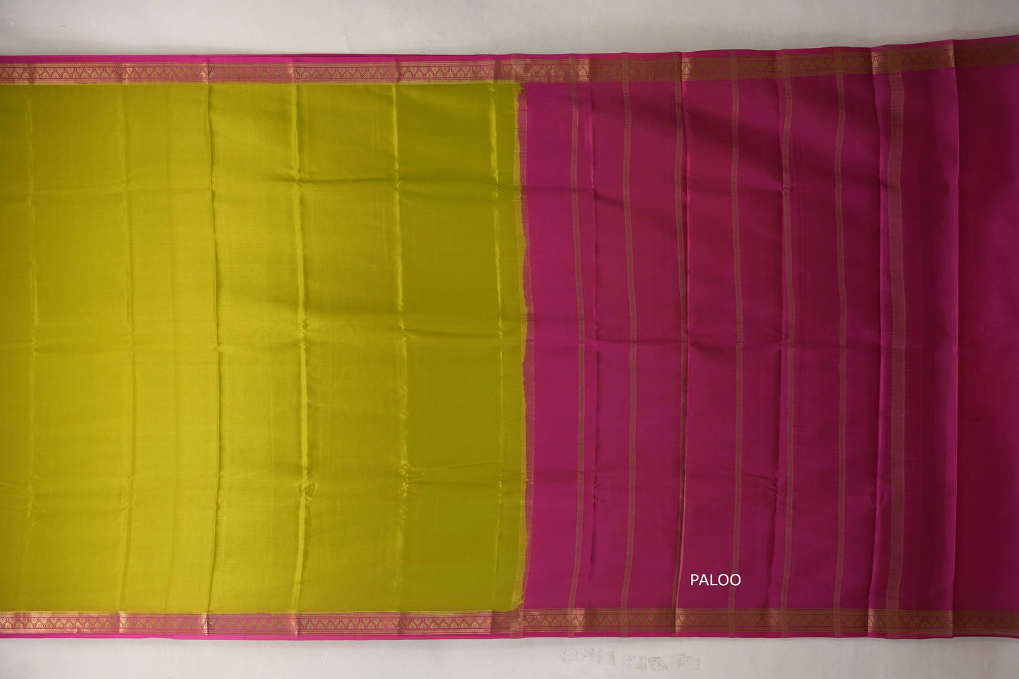Olive yellow with Rani Pink Borders Mysore Silk Saree SS9484
