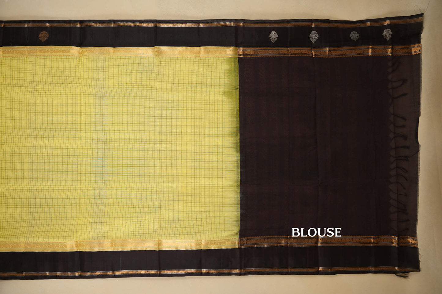 Light Lemon Yellow Vintage Kanjivaram Silk Saree blouse 