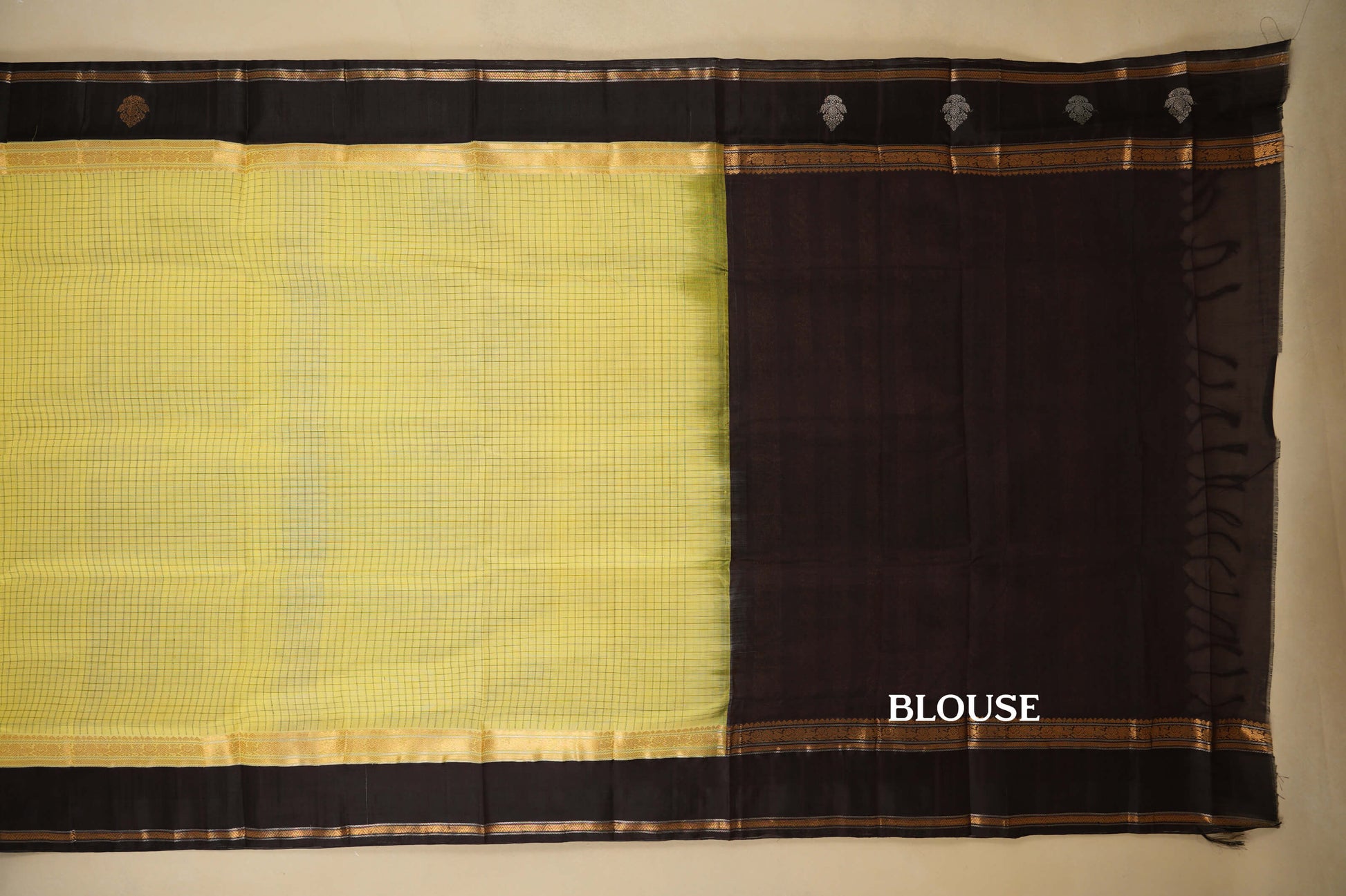 Light Lemon Yellow Vintage Kanjivaram Silk Saree blouse 