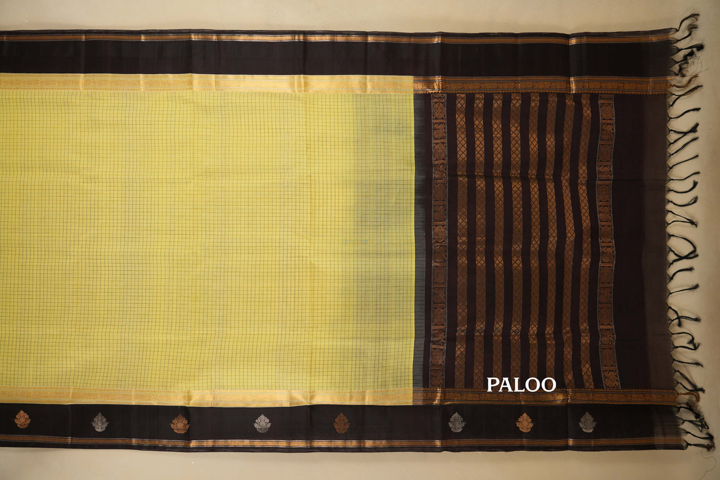 Light Lemon Yellow Vintage Kanjivaram Silk Saree paloo