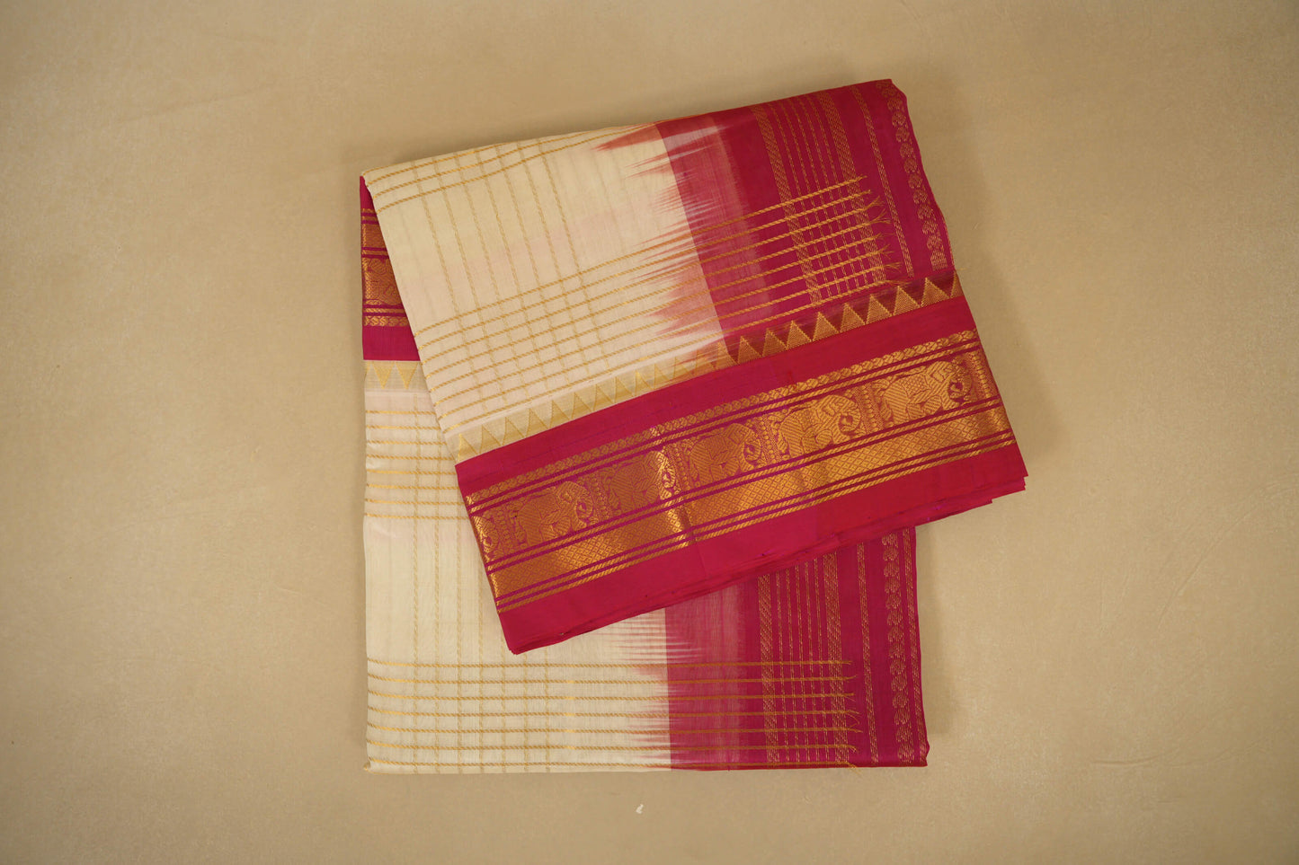 Folded Half White with Red Borders Silk Cotton Saree