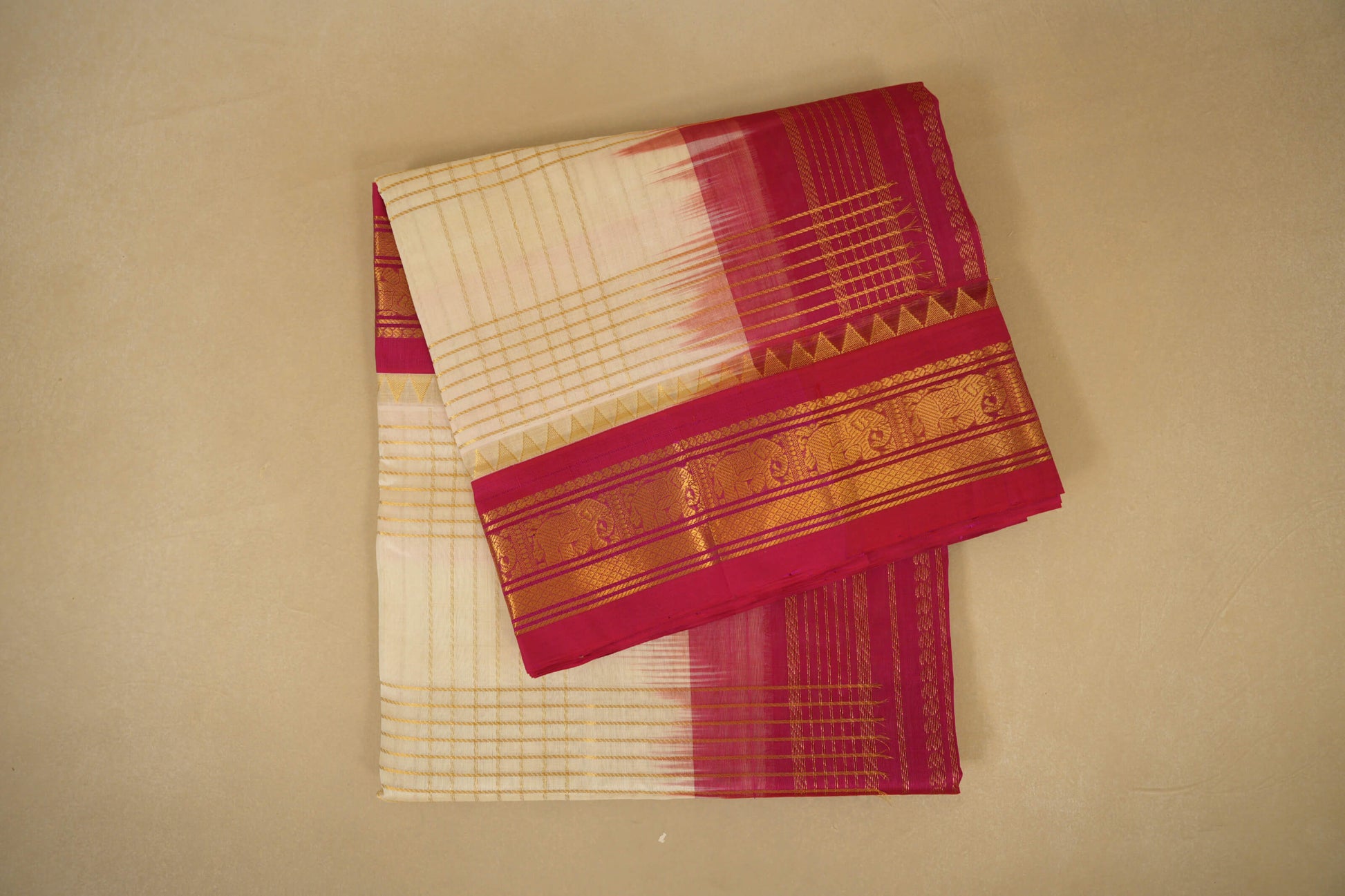Folded Half White with Red Borders Silk Cotton Saree