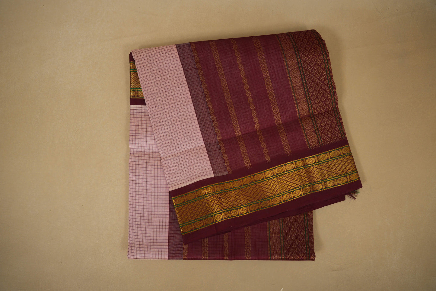 Baby Pink with Dark Maroon Borders Silk Cotton Saree