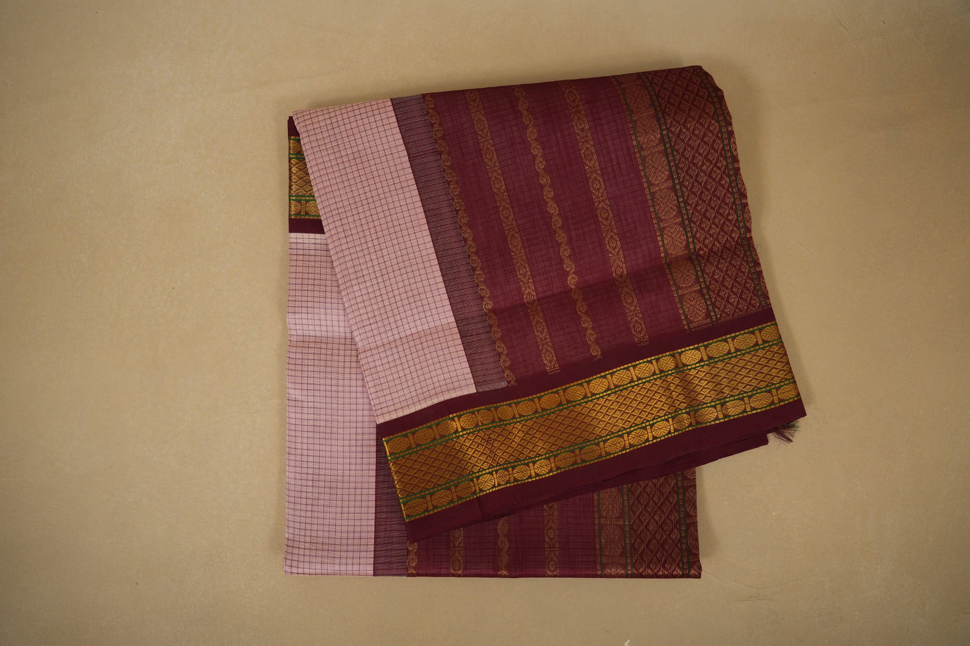 Baby Pink with Dark Maroon Borders Silk Cotton Saree