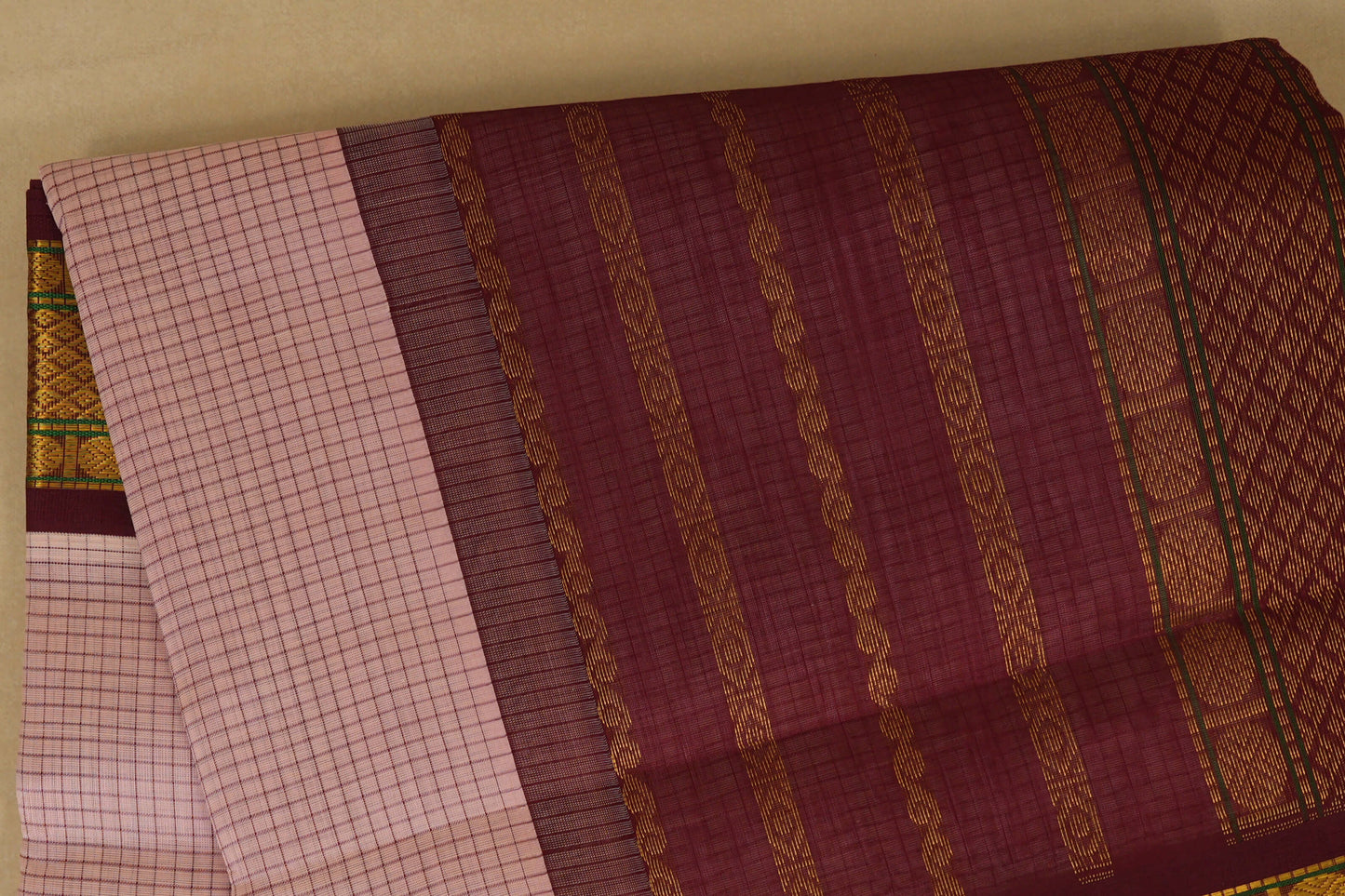 Baby Pink with Dark Maroon Borders Silk Cotton Saree body zoom