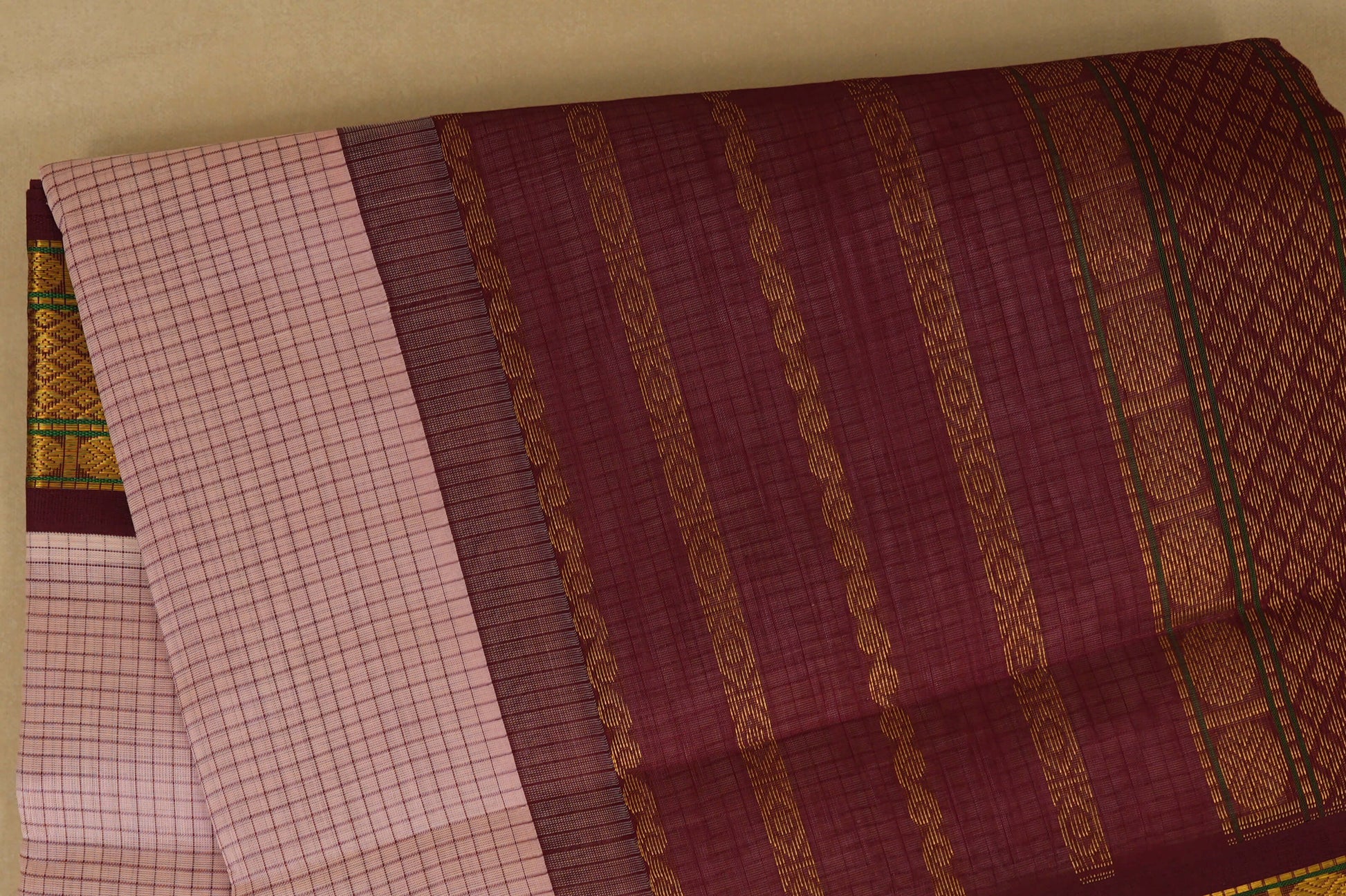 Baby Pink with Dark Maroon Borders Silk Cotton Saree body zoom