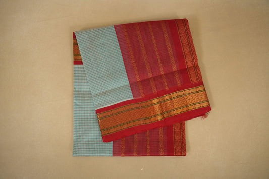 folded Pastel Aqua Blue Silk Cotton saree