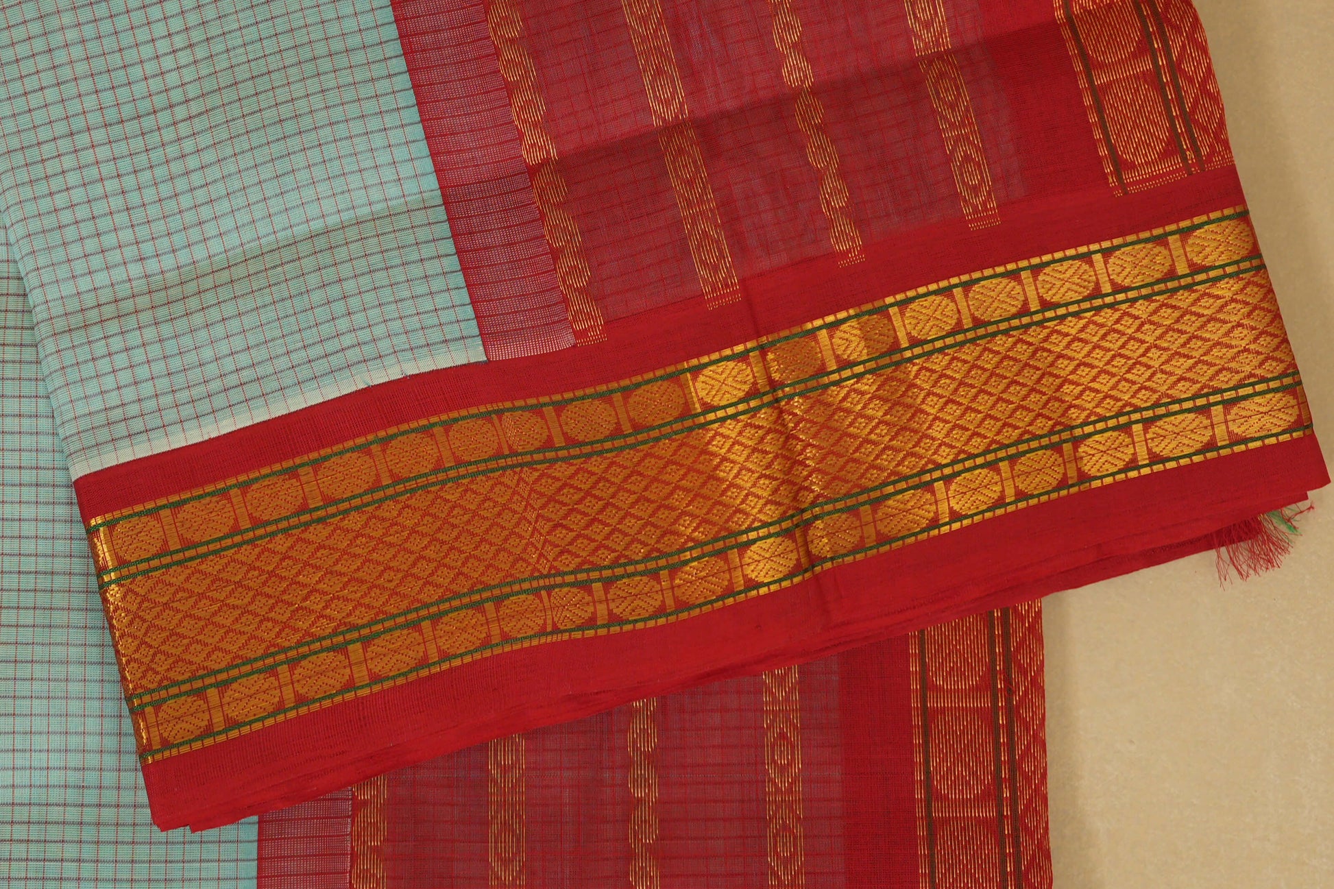 Pastel Aqua Blue silk Saree borders zoom