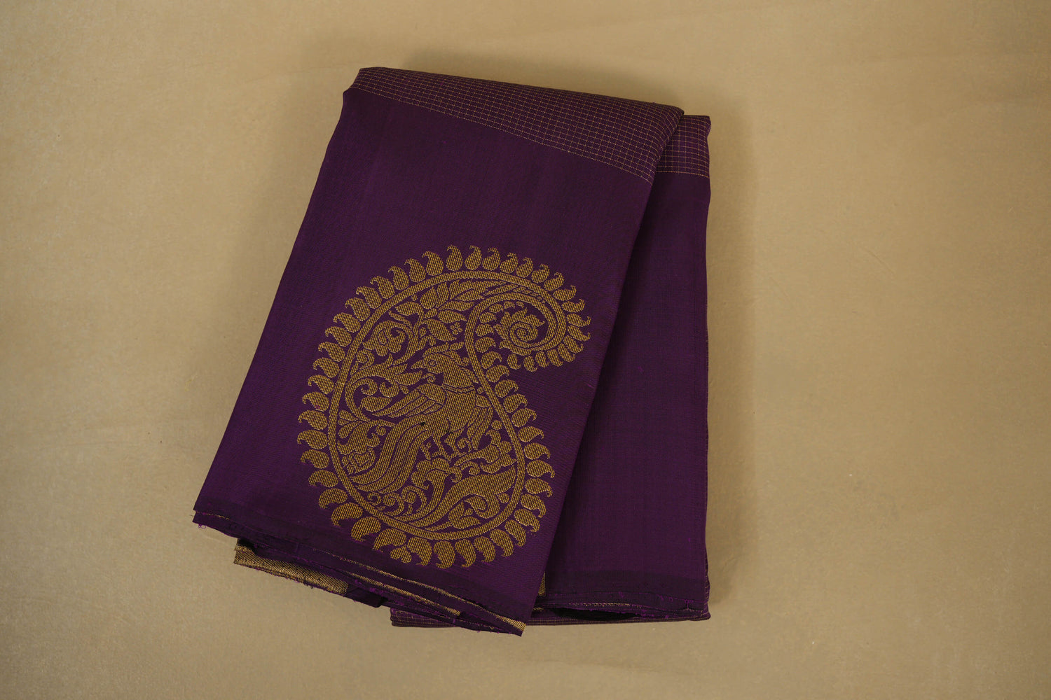 Purple Small Zari Checks Vintage Kanjivaram Silk Saree