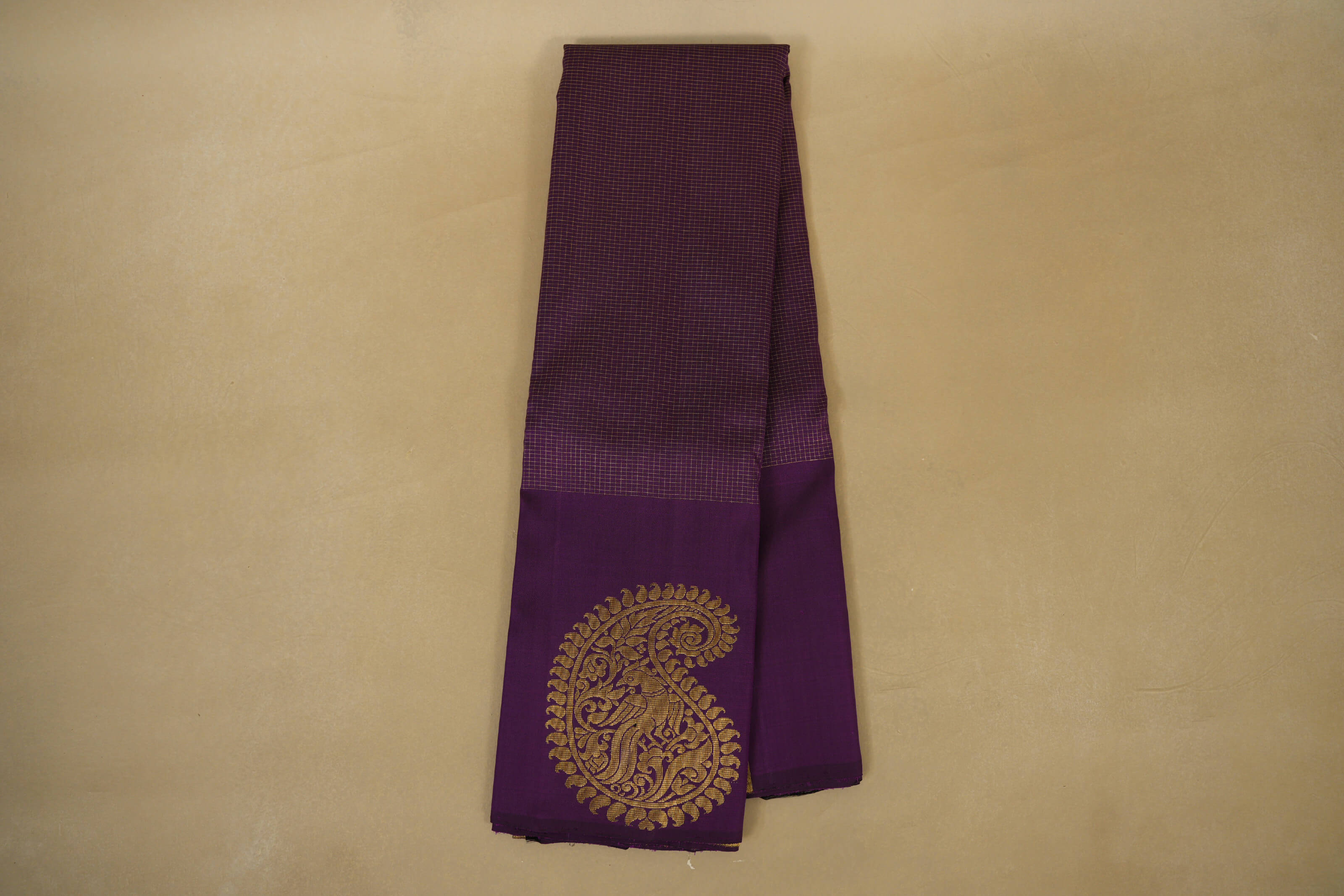 Online Purple Small Zari Checks Vintage Kanjivaram Silk Saree