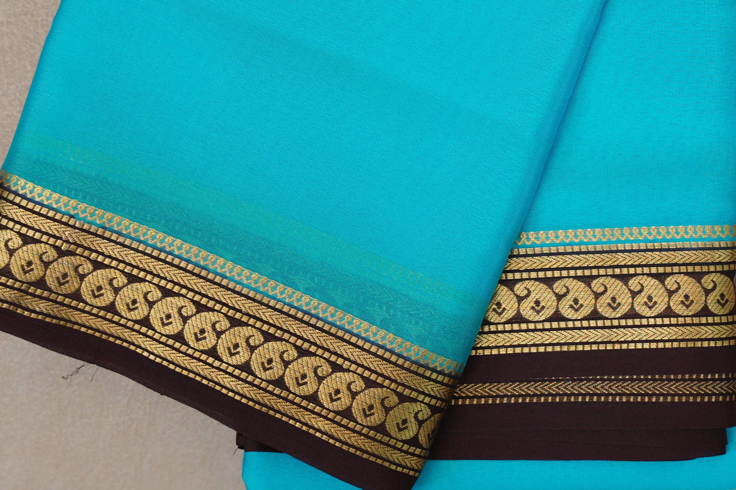 Bright aqua blue with Dark Brown borders Mysore Silk Saree SS9491