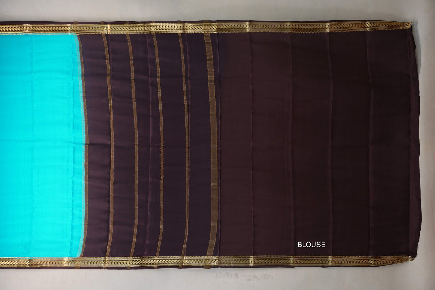Bright aqua blue with Dark Brown borders Mysore Silk Saree SS9491