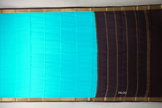 Bright aqua blue with Dark Brown borders Mysore Silk Saree SS9491