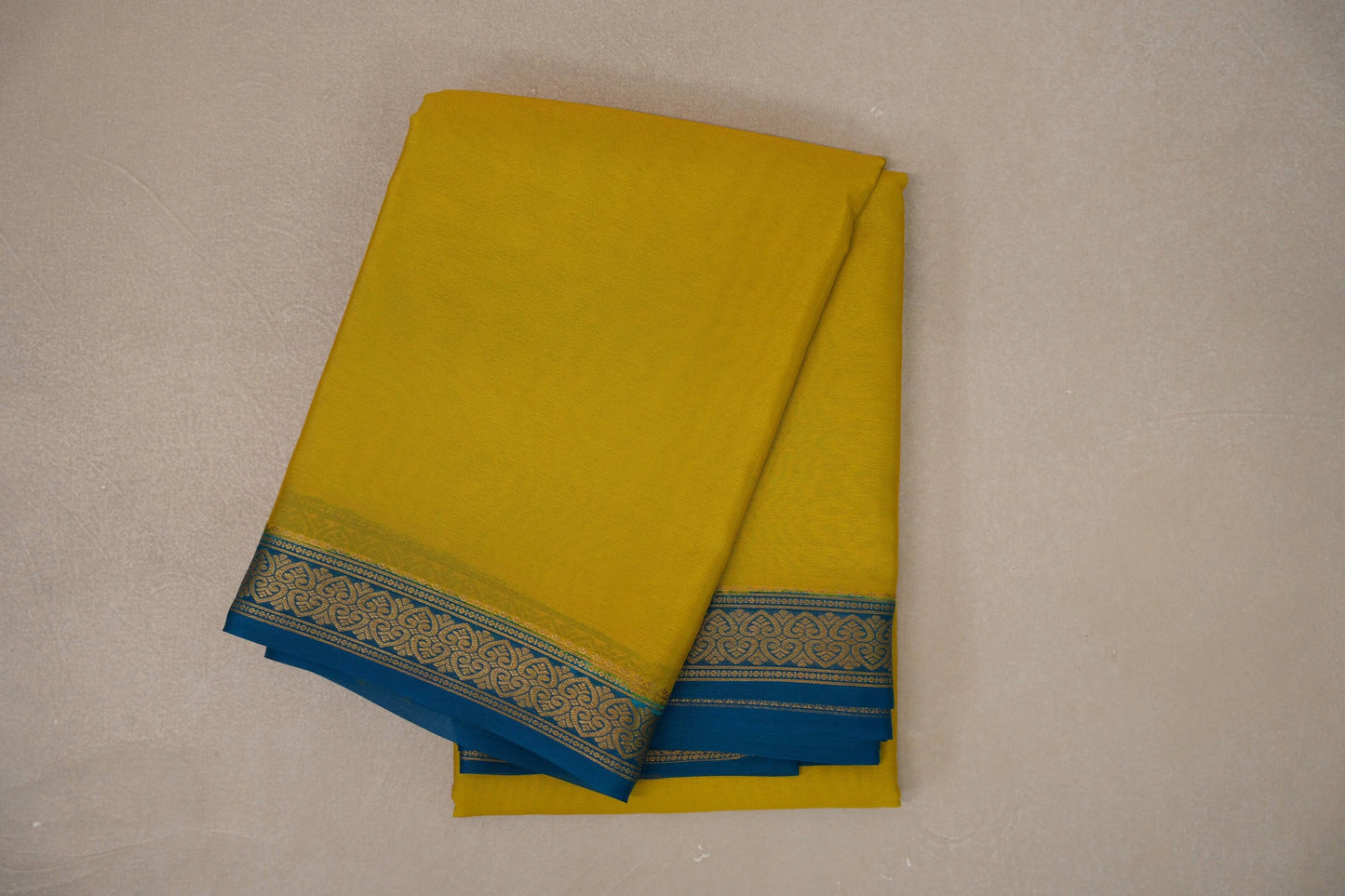 Olive yellow with Teal borders Mysore Silk Saree SS9493