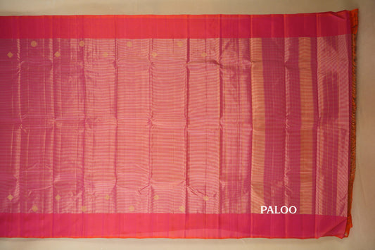 Pinkish Orange Vaira Oosi Vintage Kanjivaram Silk Saree paloo