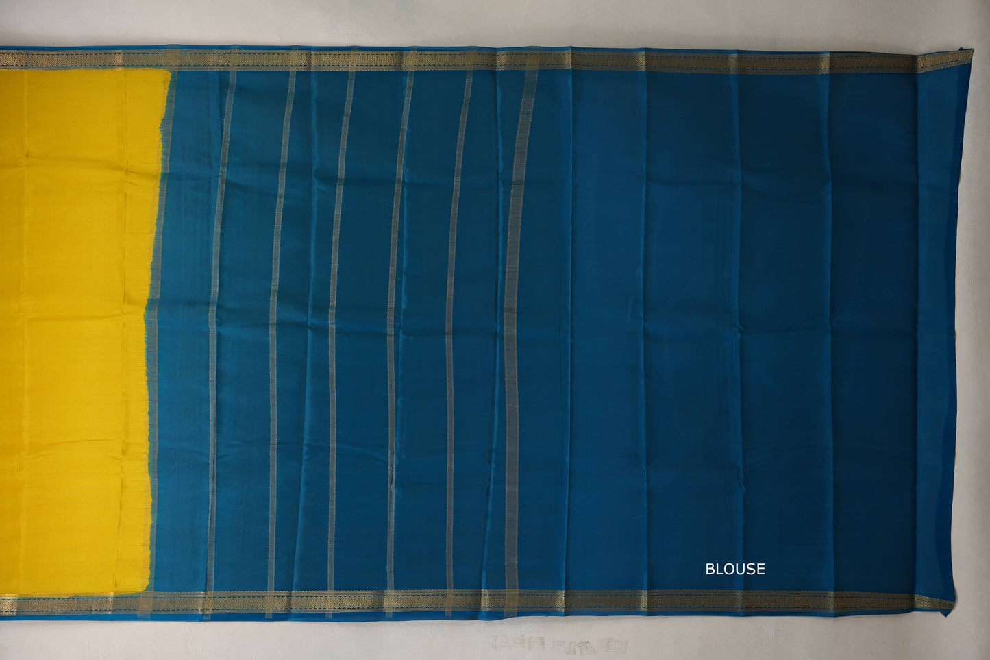 Olive yellow with Teal borders Mysore Silk Saree SS9493