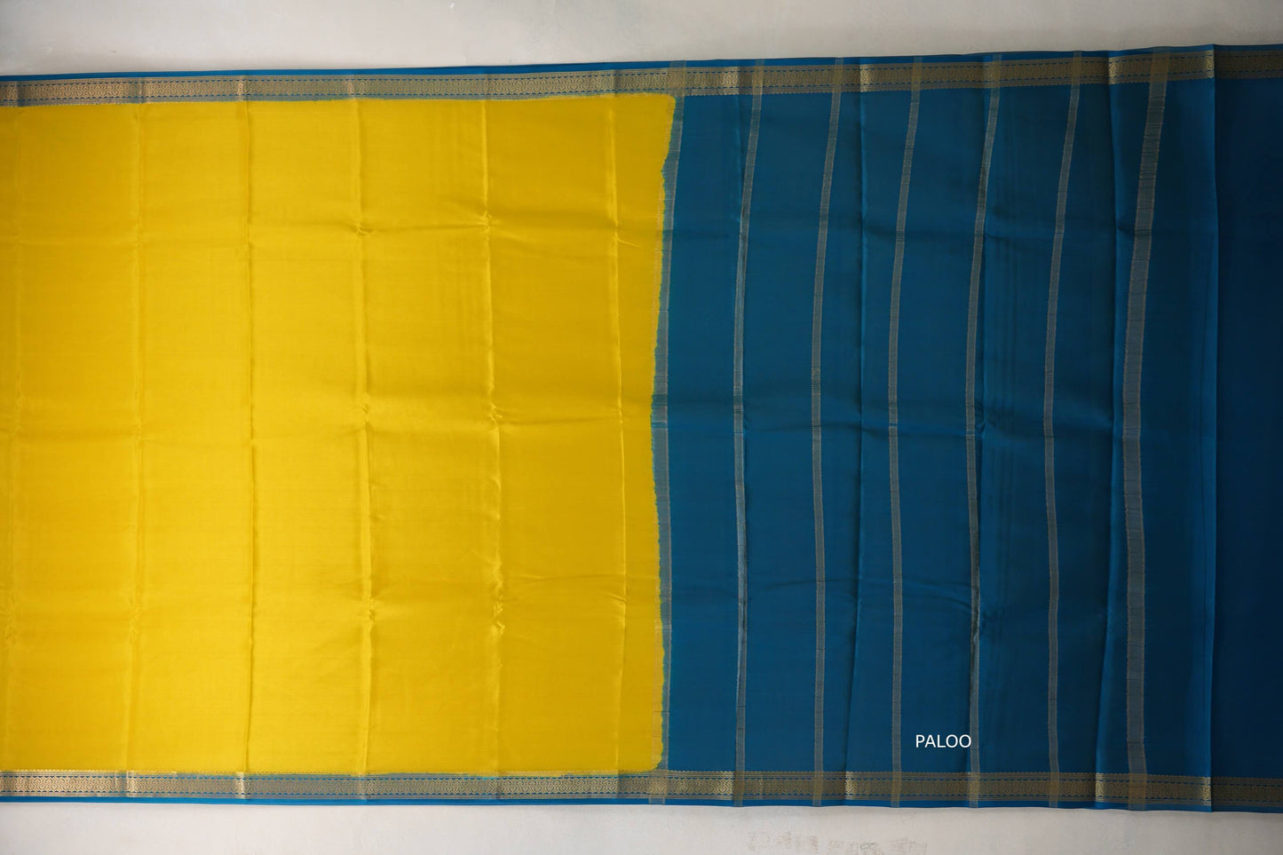Olive yellow with Teal borders Mysore Silk Saree SS9493
