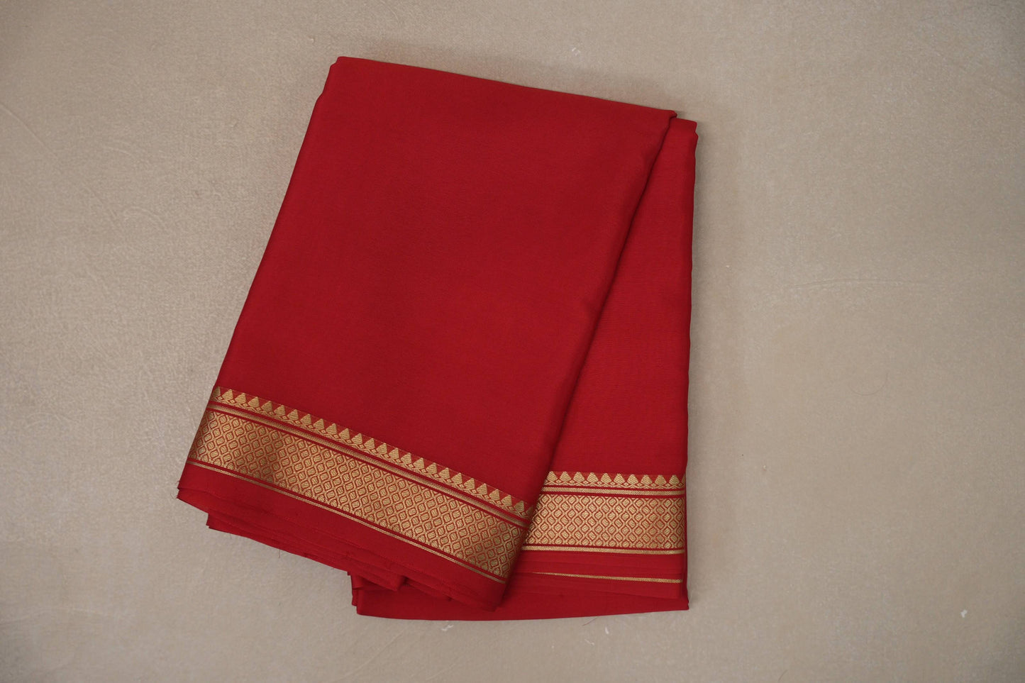 Bright Red with self borders Mysore Silk Saree SS9494