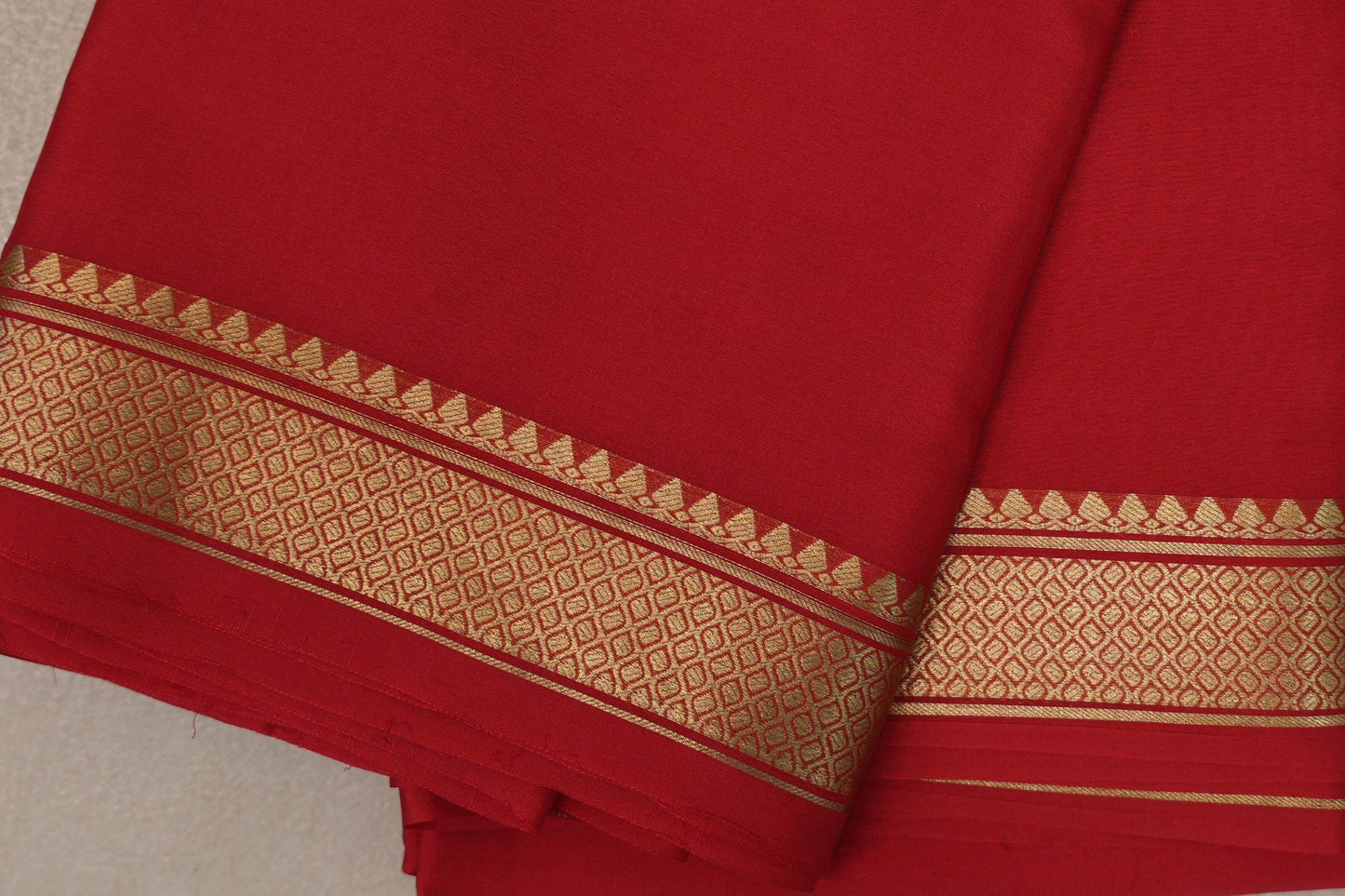 Bright Red with self borders Mysore Silk Saree SS9494
