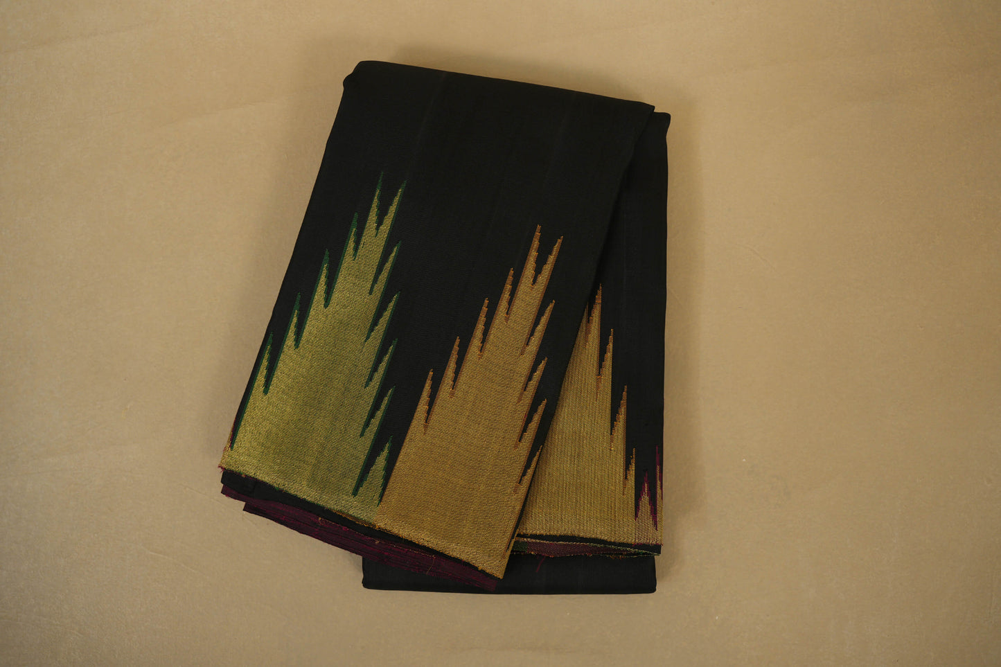 Black with Temple Borders Vintage Kanjivaram Silk Saree