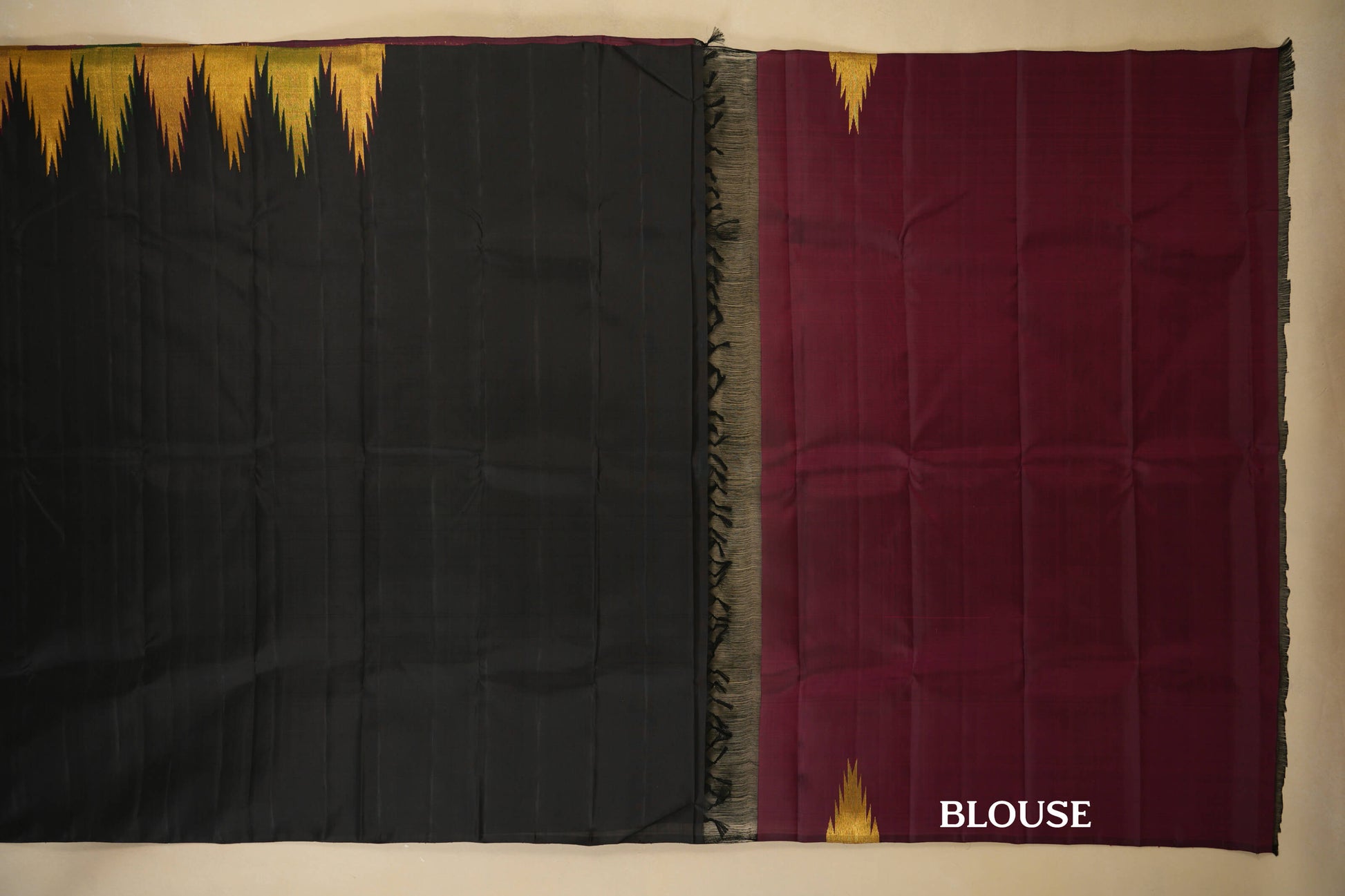 Black with Temple Borders Vintage Kanjivaram Silk Saree blouse