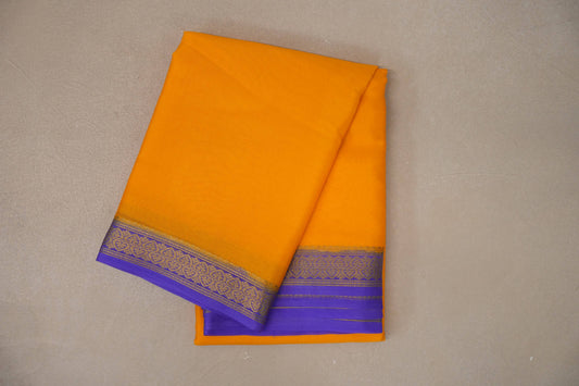 Mango yellow with Lavender borders Mysore Silk Saree SS9495