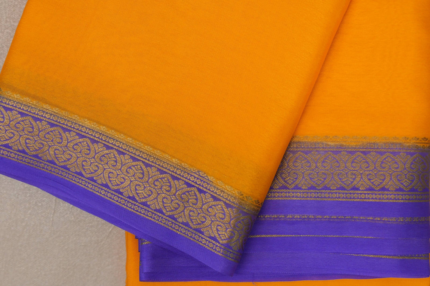 Mango yellow with Lavender borders Mysore Silk Saree SS9495