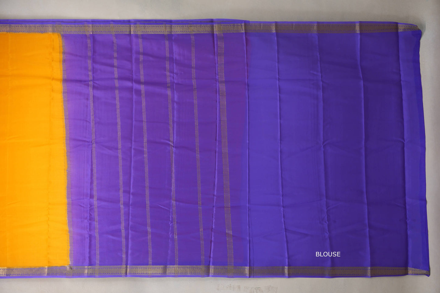 Mango yellow with Lavender borders Mysore Silk Saree SS9495