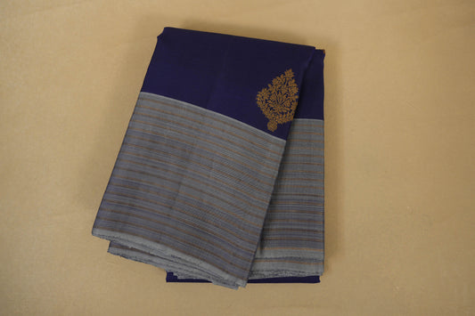 Navy Blue with Grey Borders Vintage Kanjivaram Silk Saree