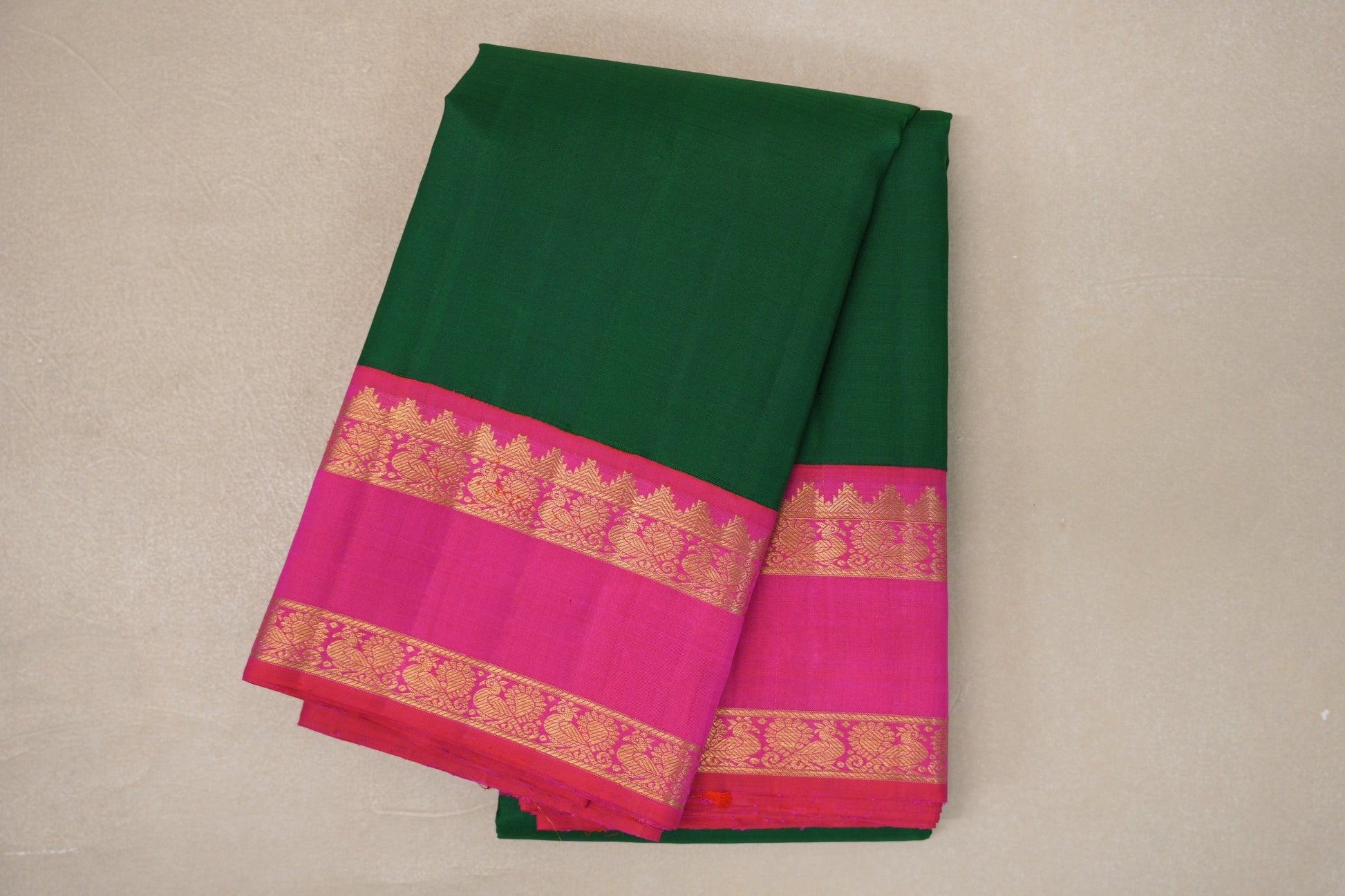 folded Dark Green Vintage Kanjivaram Silk Saree