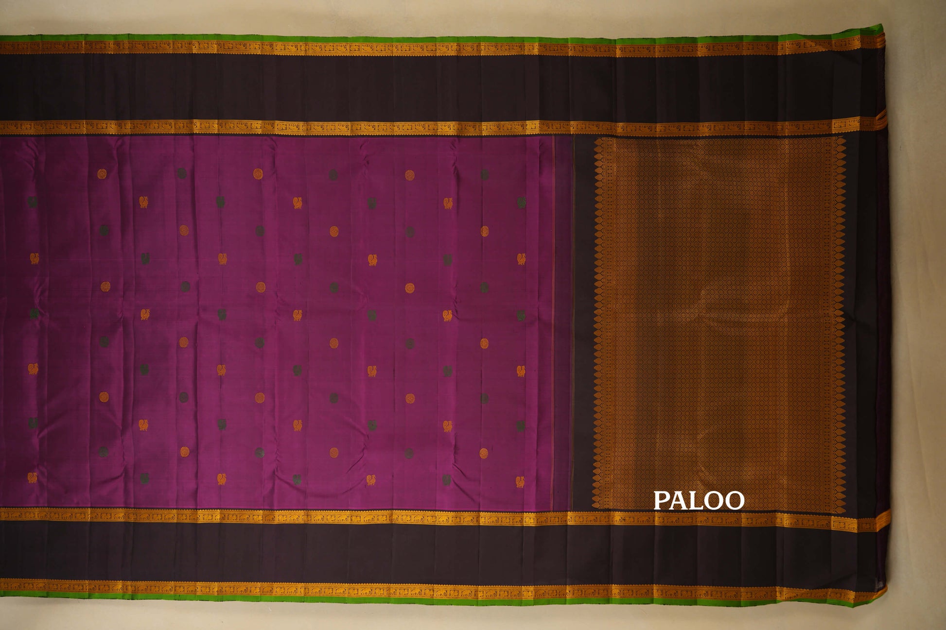 Magenta with Brown Borders Vintage Kanjivaram Silk Saree paloo