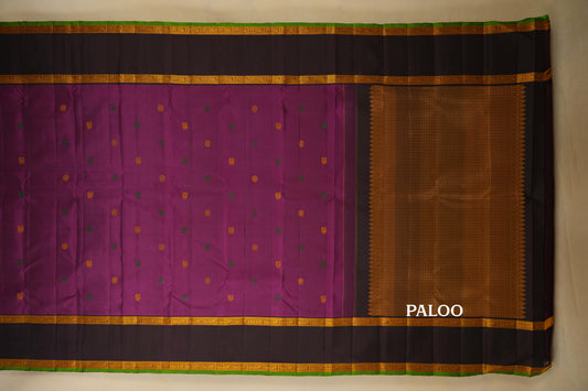Magenta with Brown Borders Vintage Kanjivaram Silk Saree paloo