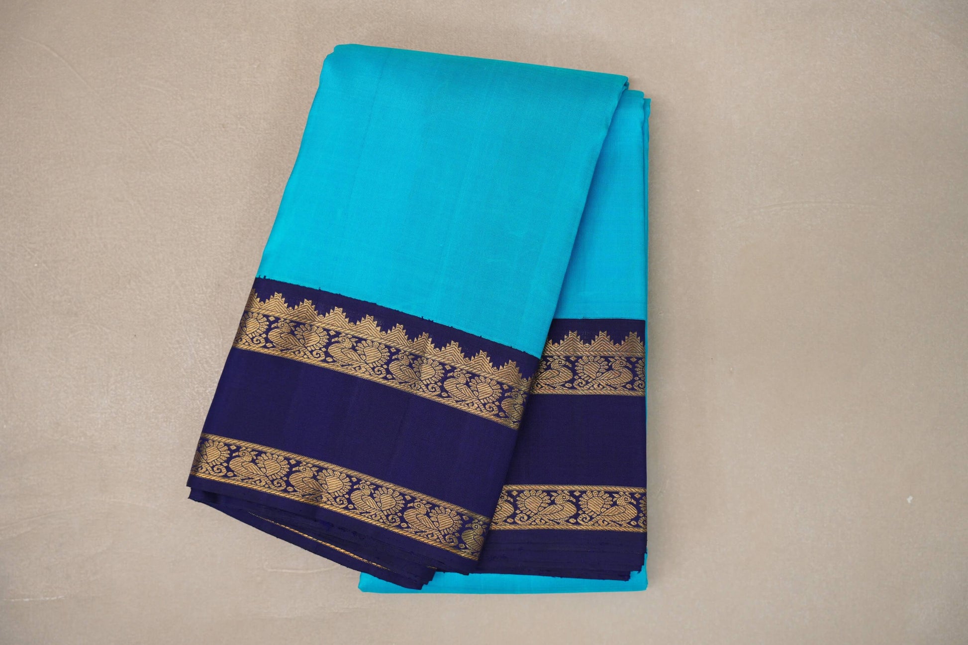 folded Aqua Blue Vintage Kanjivaram Silk Saree
