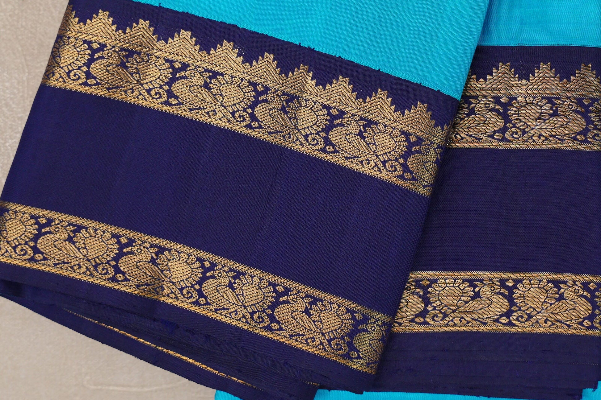 Aqua Blue Vintage Kanjivaram Silk Saree border