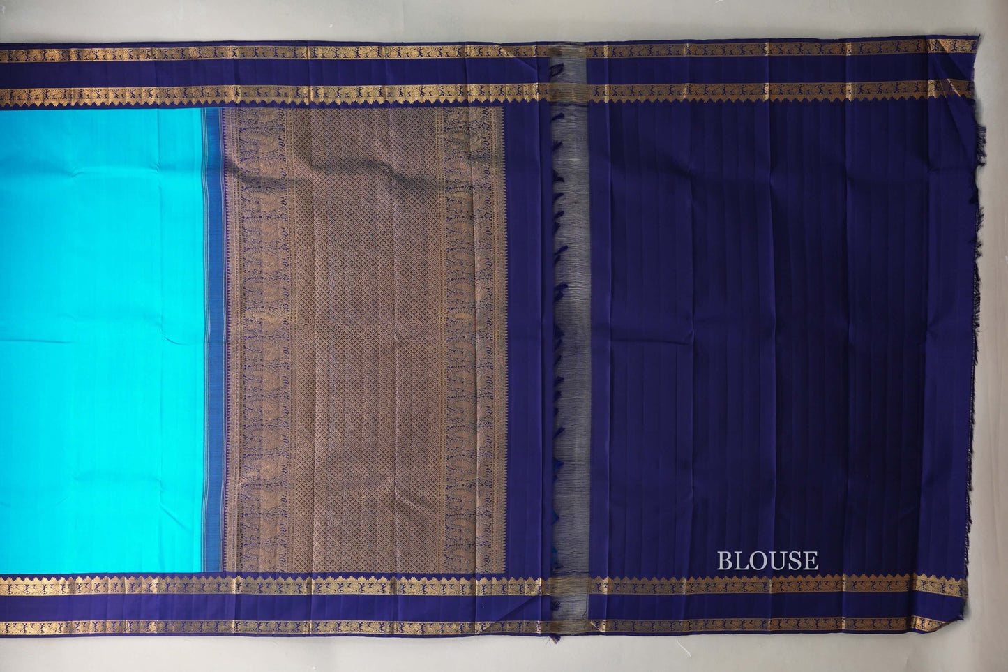 Aqua Blue Vintage Kanjivaram Silk Saree blouse