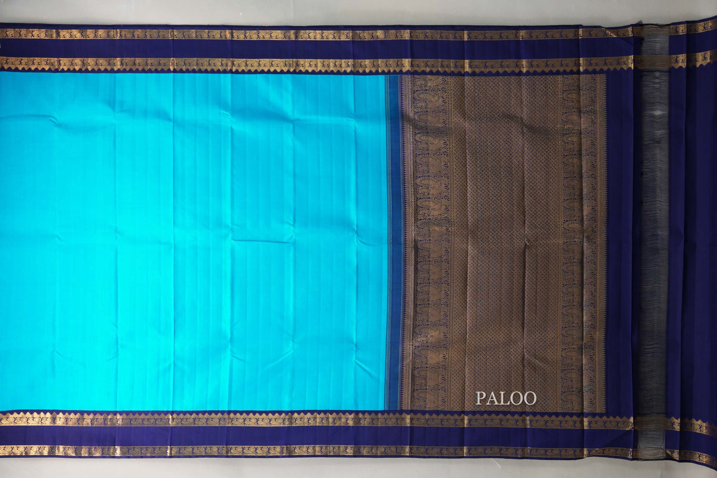 Aqua Blue Vintage Kanjivaram Silk Saree paloo