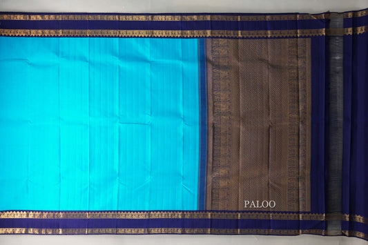 Aqua Blue Vintage Kanjivaram Silk Saree paloo