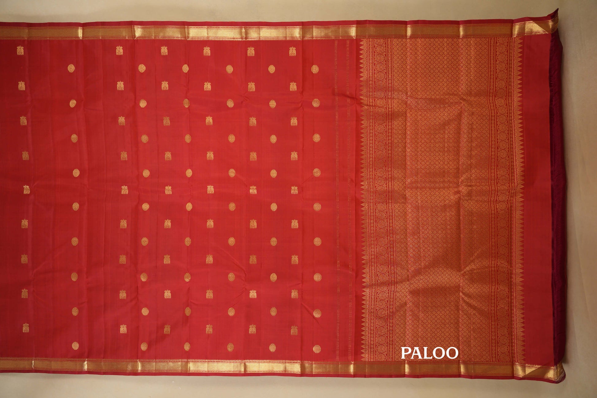 Red Vintage Kanjivaram Silk Saree paloo