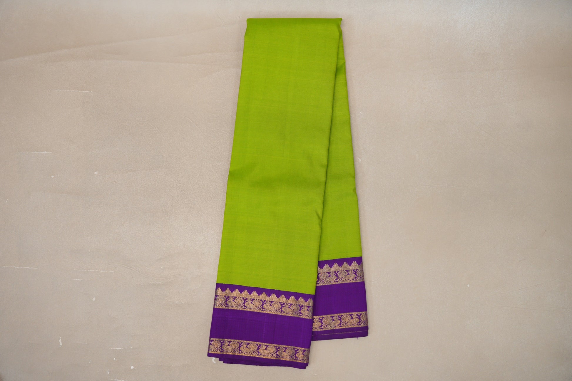 Parrot Green with Purple Borders Vintage Kanjivaram Silk Saree online