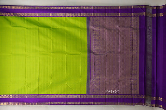 Parrot Green with Purple Borders Vintage Kanjivaram Silk Saree paloo