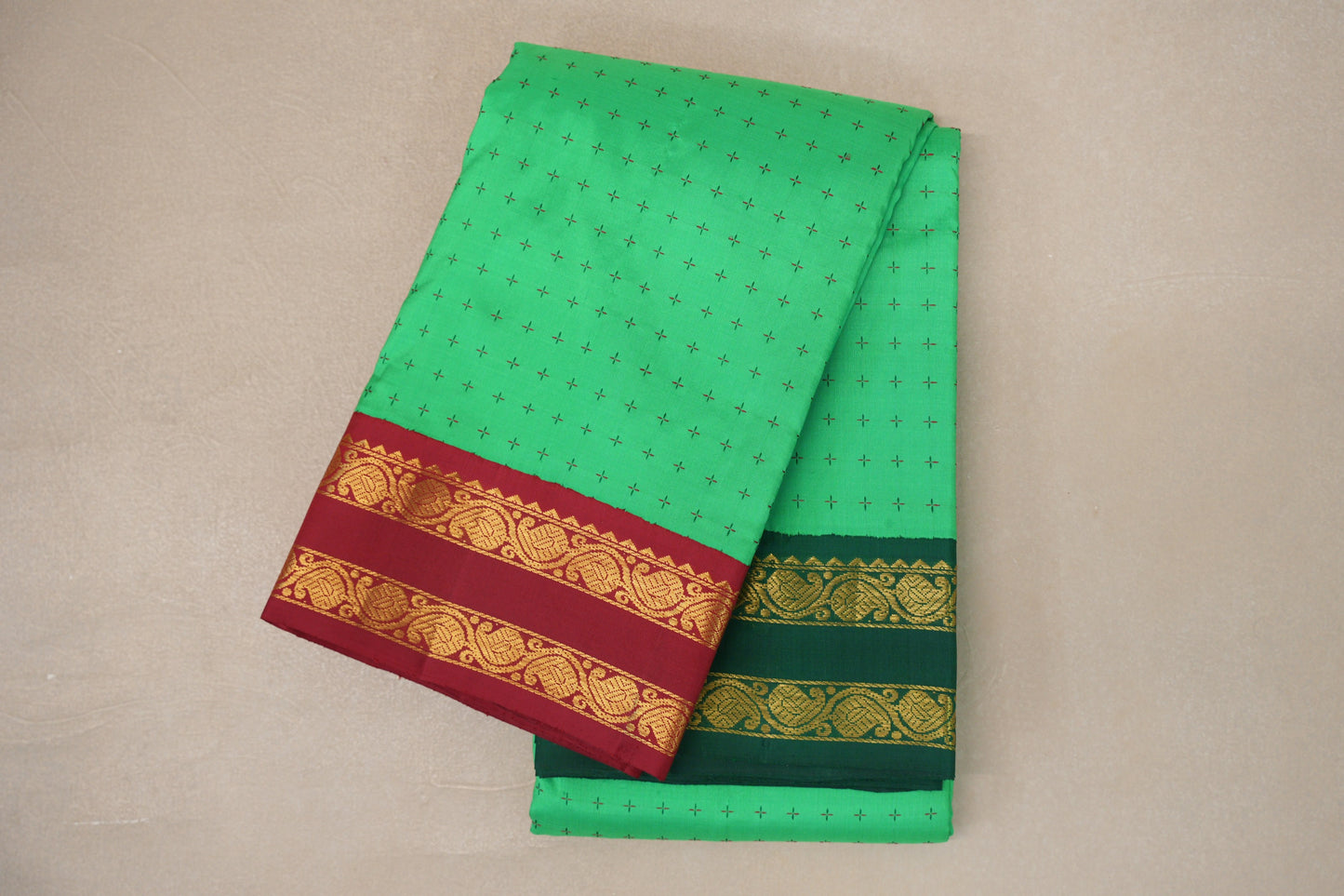 Spring Green Vintage Kanjivaram Silk Saree folded 