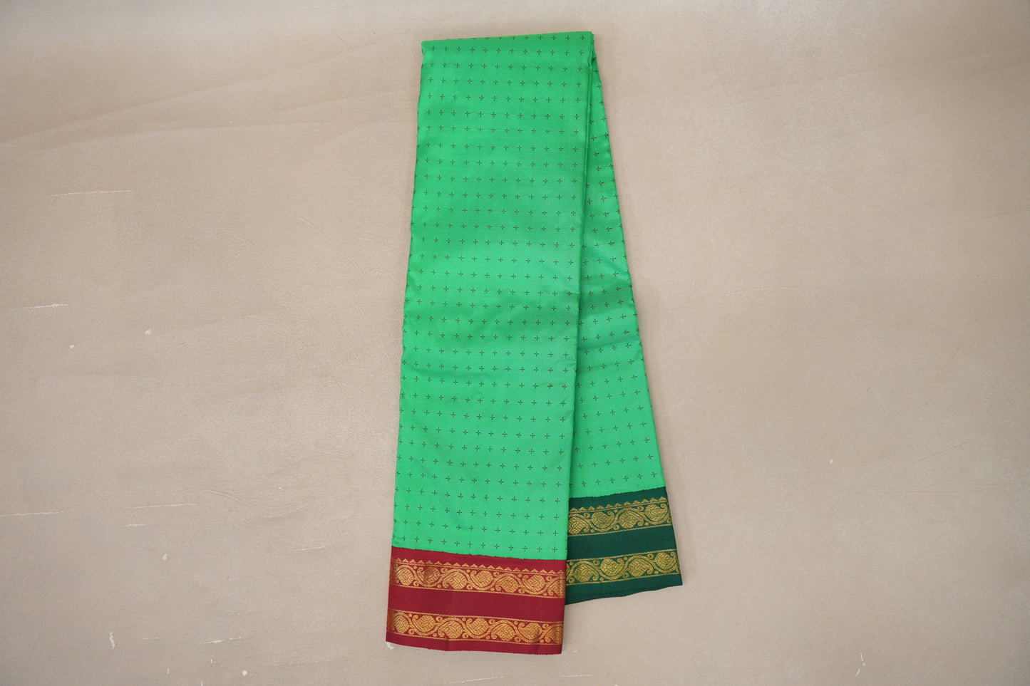 Spring Green Vintage Kanjivaram Silk Saree folded 
