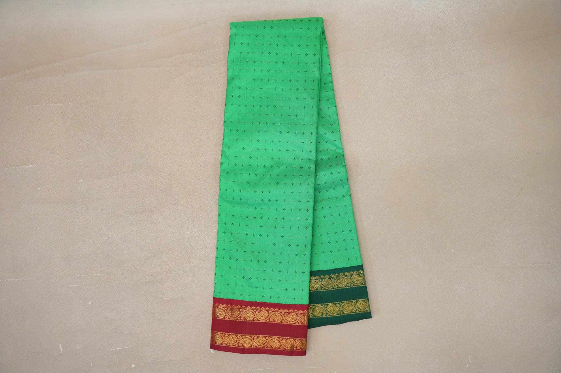 Spring Green Vintage Kanjivaram Silk Saree folded 