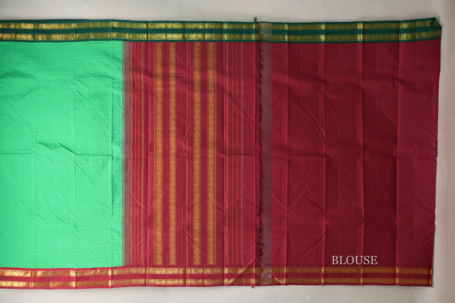 Spring Green Vintage Kanjivaram Silk Saree blouse