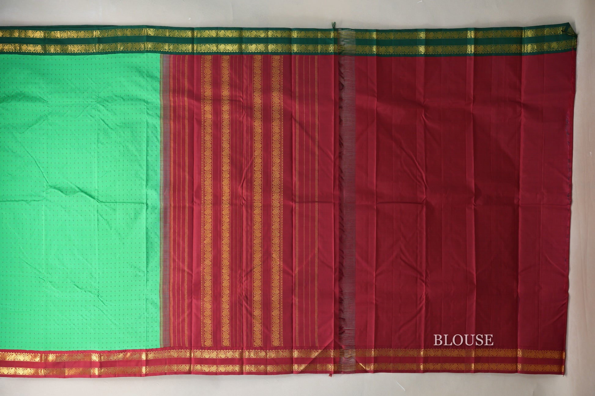 Spring Green Vintage Kanjivaram Silk Saree blouse