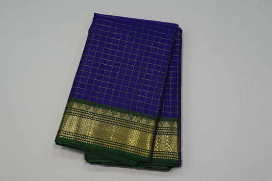 Blue checked kanchipuram silk saree